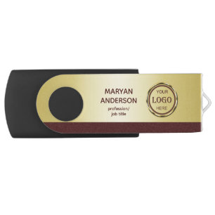 Dark-red gold design,Logo or Photo in gold circle, Flash Drive