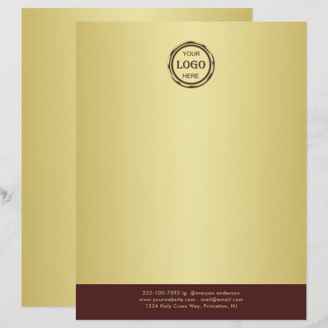 Dark-red gold design,Logo or Photo in gold circle, Letterhead (Front/Back)