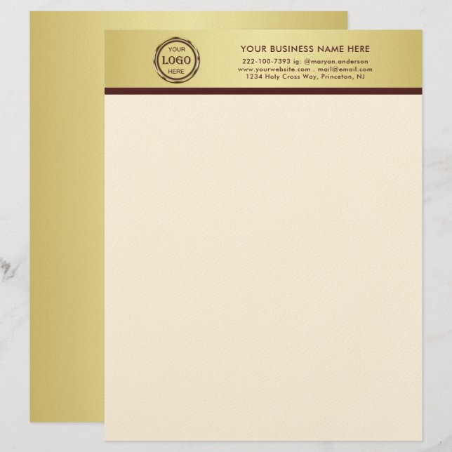 Dark-red gold design,Logo or Photo in gold circle, Letterhead (Front/Back)