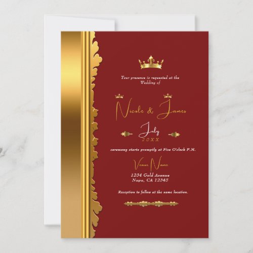 Dark Red  Gold Elegant Royal Glam Wedding     Invitation