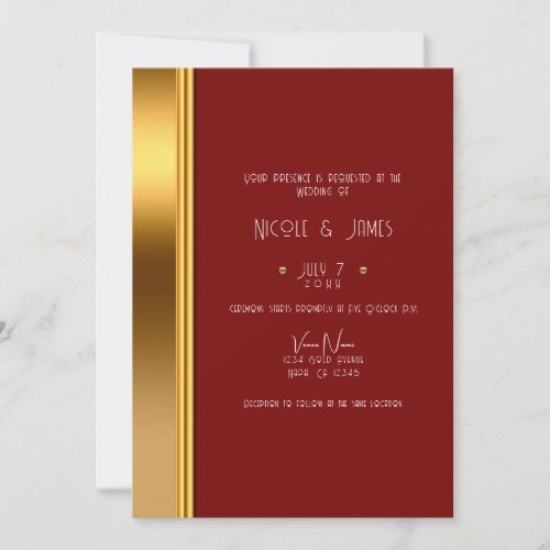 Dark Red  Gold Elegant Royal Glam Wedding    Invitation
