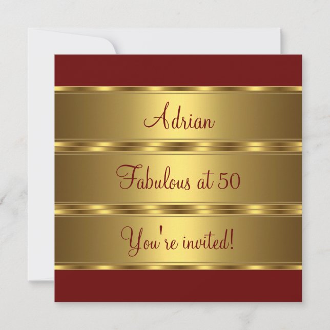 Dark Red & Gold Fabulous 50th Birthday Party 2 Invitation (Front)