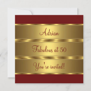 Dark Red & Gold Fabulous 50th Birthday Party 2 Invitation
