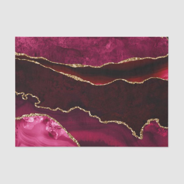 Dark Red & Gold Glitter Marble Agate Tissue Paper (Front)