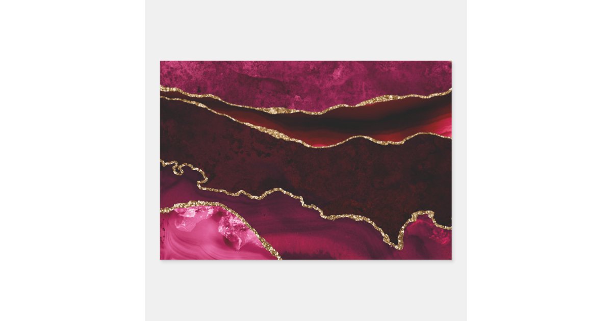 Dark Red & Gold Glitter Marble Agate Wrapping Paper Sheets | Zazzle