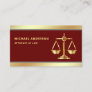 Dark Red Gold Justice Scale Lawyer Attorney Business Card