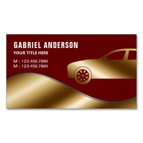 Dark Red Gold Luxury Car Hire Chauffeur Business Card Magnet
