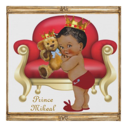 Dark Red Gold Royal Prince and Teddy Bear Custom Faux Canvas Print