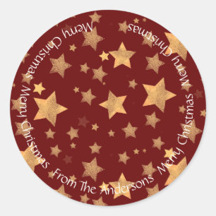 Dark Red Gold Star Unique Vintage Merry Christmas Classic Round Sticker