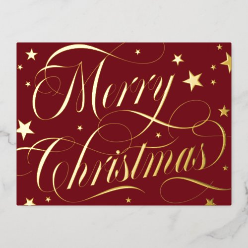 Dark Red Gold Starry Merry Christmas Foil Holiday