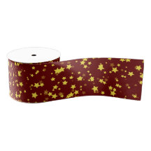 Dark Red Gold Stars Christmas Satin Ribbon
