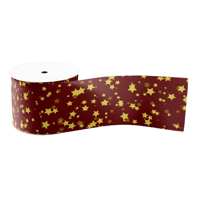  Dark Red Gold Stars Christmas Satin Ribbon (Spool)