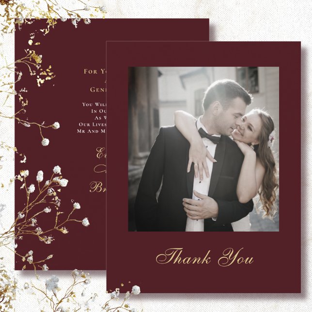 Dark Red Gold White Script Thank You Wedding  Invitation (Creator Uploaded)