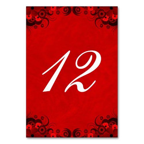 Dark Red Goth Floral Reception Table Number Cards