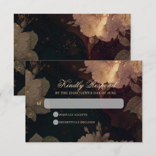 Dark Red Gothic Boho Floral Wedding RSVP Card