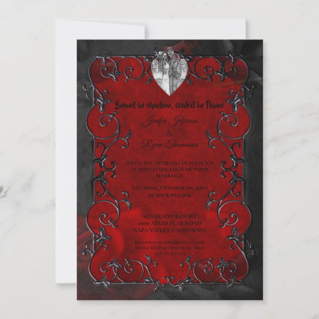 Dark red Gothic Halloween wedding Invitation (Front)