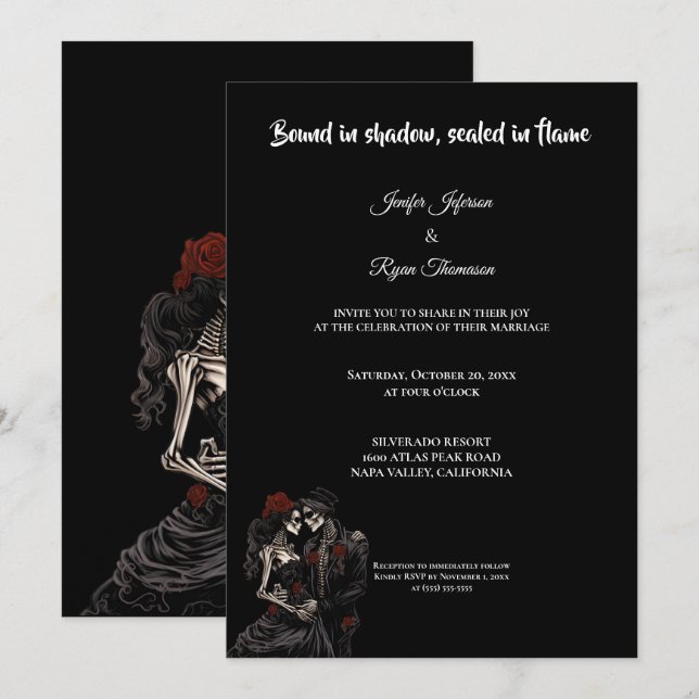 Dark Red Gothic Halloween wedding invitation (Front/Back)