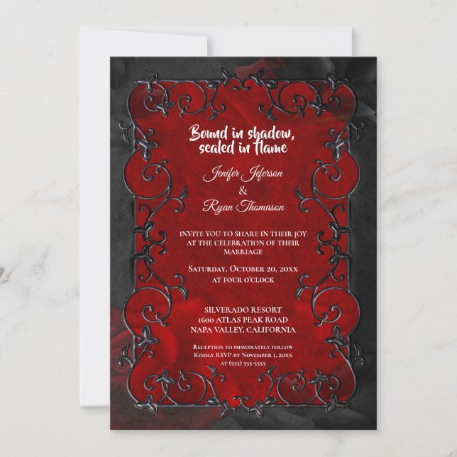 Dark red Gothic Halloween wedding Invitation (Front)