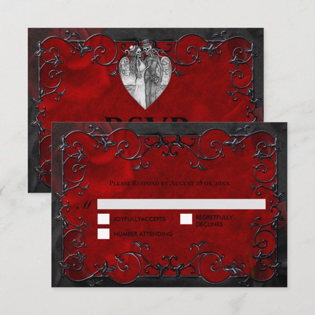 Dark red Gothic Halloween Wedding RSVP Card (Front/Back)