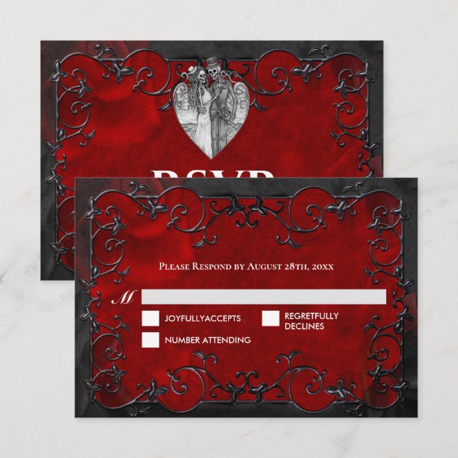 Dark red Gothic Halloween Wedding RSVP Card (Front/Back)