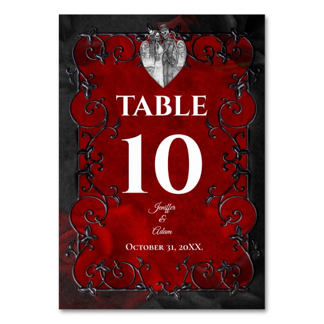 Dark Red Gothic Halloween Wedding Table Number (Front)