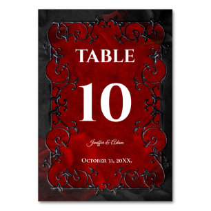 Dark Red Gothic Halloween Wedding Table Number