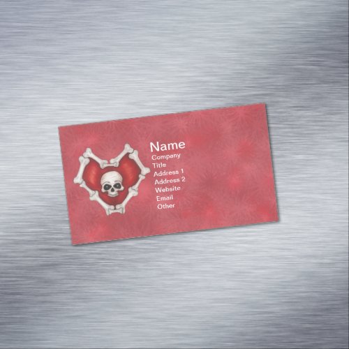 Dark Red Gothic Heart of Bones Skull Starbursts Business Card Magnet
