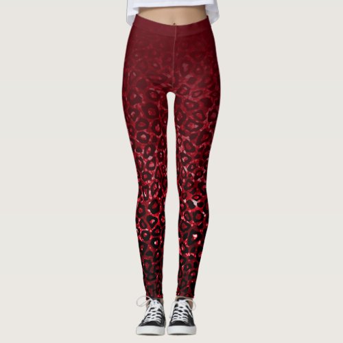 Dark Red Gradient Leopard Print Leggings