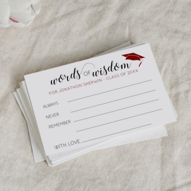 Dark Red Graduation Words of Wisdom for Graduate Advice Card (Creator Uploaded)
