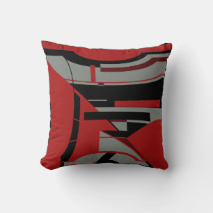 Dark Red Gray Black Geometric Contemporary Design Throw Pillow