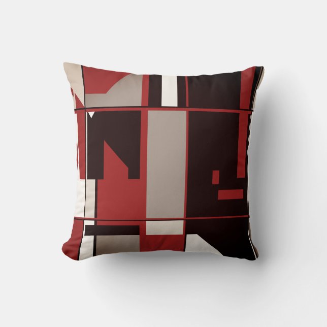 Dark Red Gray Black Taupe White Geometric Mosaic Throw Pillow (Front)