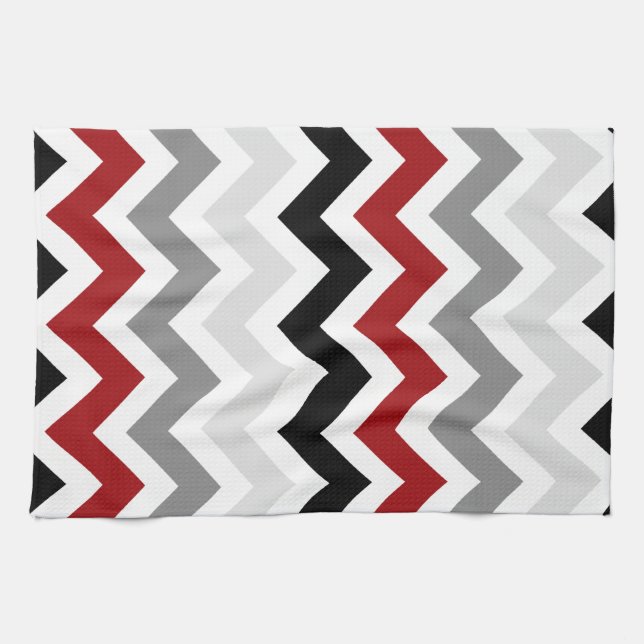 Dark Red Gray Black White Chevron Kitchen Towels (Horizontal)