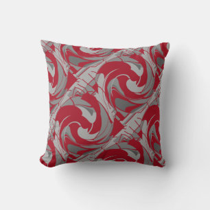 Dark Red Gray Charcoal Diagonal Swirling Abstract Throw Pillow