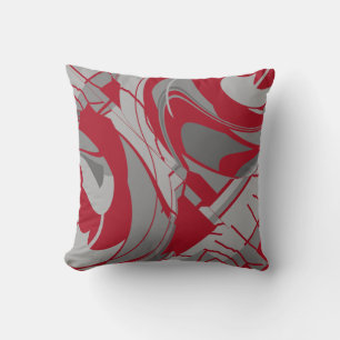 Dark Red Gray Charcoal Flowing Floral Art Abstract Throw Pillow