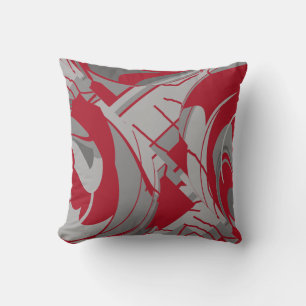Dark Red Gray Charcoal Lush Leaves Art Abstract Throw Pillow