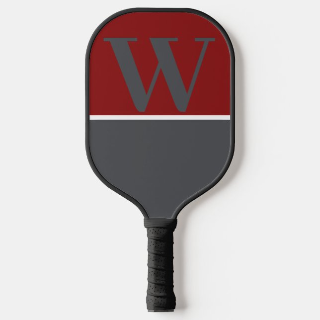 Dark Red & Gray College Team Colors Monogram Pickleball Paddle (Front)