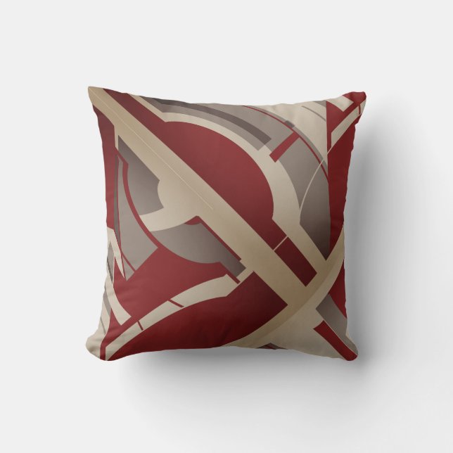 Dark Red Gray Taupe Bold Diagonal Abstract Art Throw Pillow (Front)