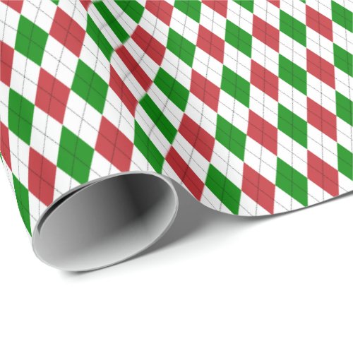 Dark Red Green and White Argyle Wrapping Paper