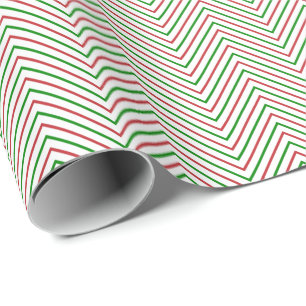Dark Red, Green and White Chevron Line Wrapping Paper