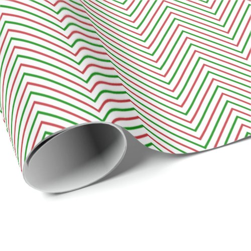 Dark Red Green and White Chevron Line Wrapping Paper