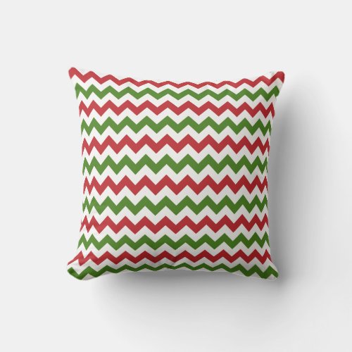 Dark Red Green and White Chevron Pillow