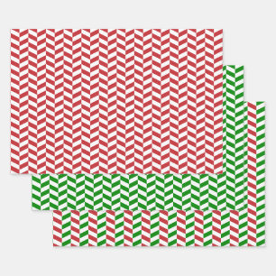 Dark Red, Green and White Herringbone Paper Sheets