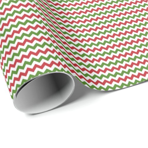 Dark Red Green and White Small Chevron Wrapping Paper