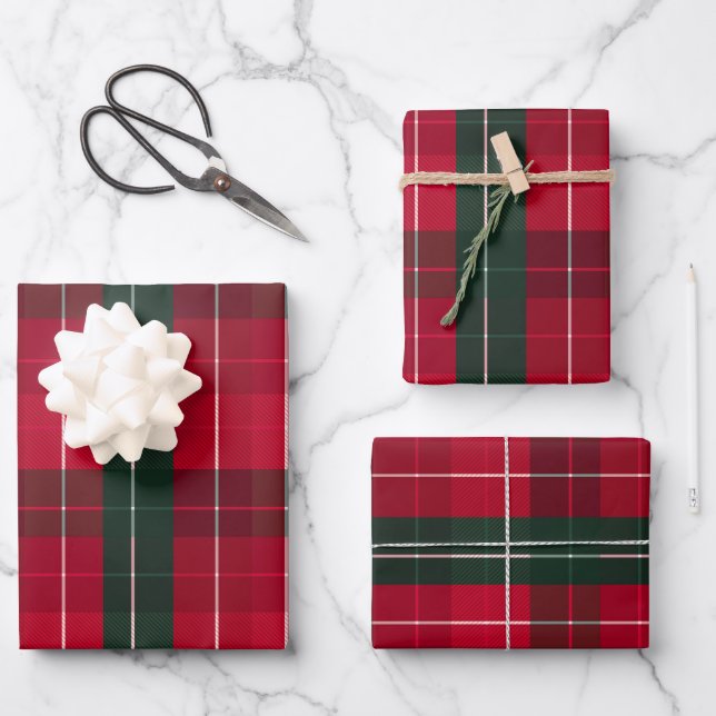 Dark Red-Green Christmas Pattern Wrapping Paper Sheets (Front)