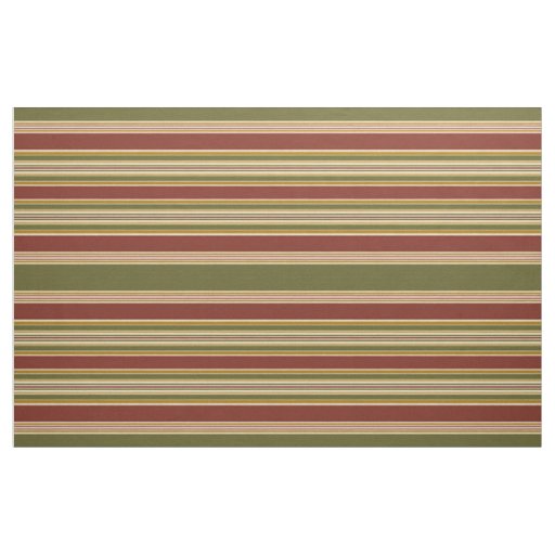 Dark Red Green Ivory Ochre Yellow Stripes Pattern Fabric