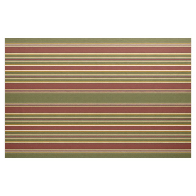 Dark Red Green Ivory Ochre Yellow Stripes Pattern Fabric (Fat Quarter)