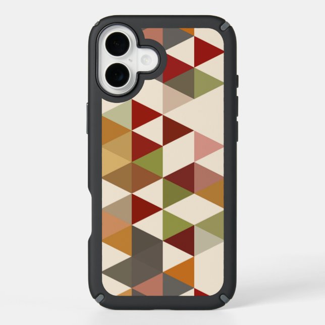 Dark Red Green Taupe Brown White Polygon Art Speck iPhone Case (Front)