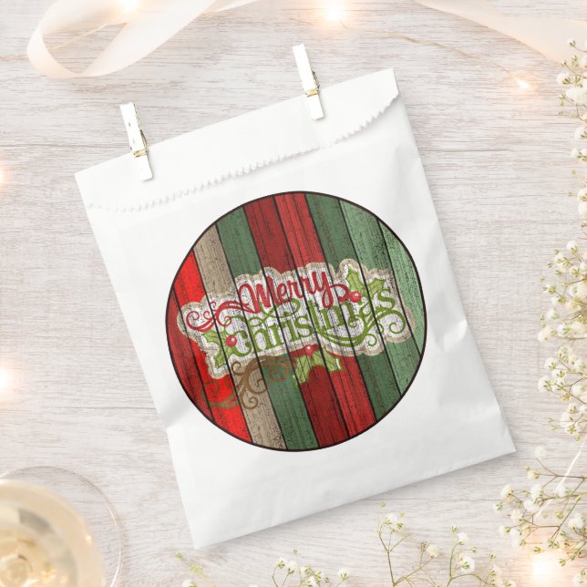 Dark Red Green Weathered Wooden Planks Pattern Favor Bag (Clipped)