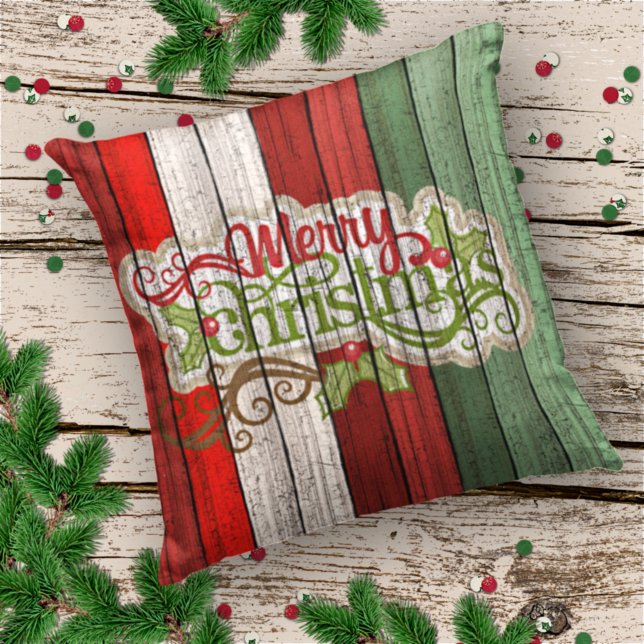 Dark Red Green Weathered Wooden Planks Pattern Outdoor Pillow (Creator Uploaded)