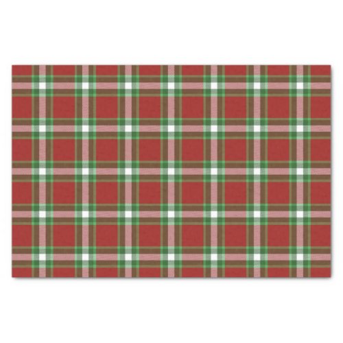 Dark Red Green White Plaid Squares Pattern Tissue Paper